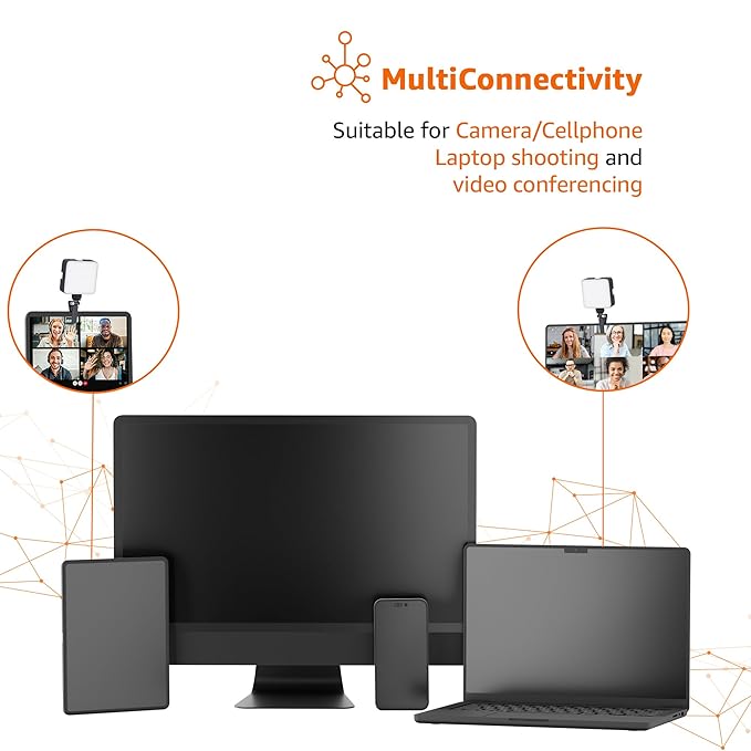 Camera Video Light with Clip and 3 Cold Shoe Connectors | 120 LED Beads | Dimmable and Rechargeable Battery |