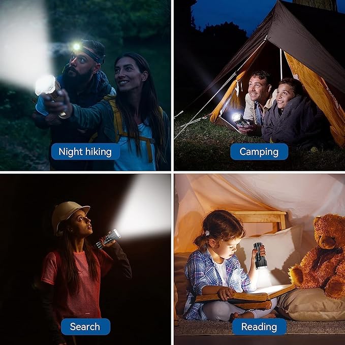 4 in 1 LED Torch Lights Rechargeable Emergency Torch Light 3W USB Charge Flashlight - High Power Long Distance Beam Range 4 Modes Torch for Outdoor, Indoor, Hiking, Walking